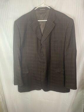 Zandello Men’s Blazer Sport Coat Brown Windowpane Check 3 Button Jacket Size L